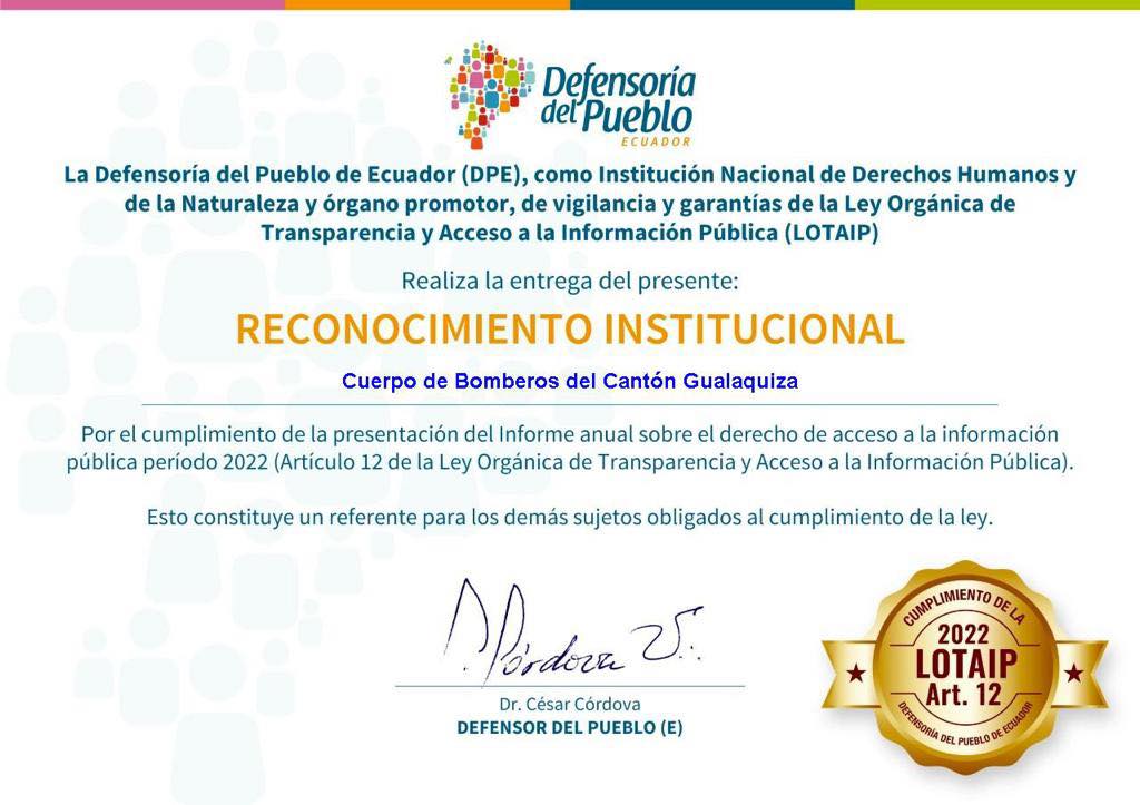 Reconocimiento Institucional LOTAIP 